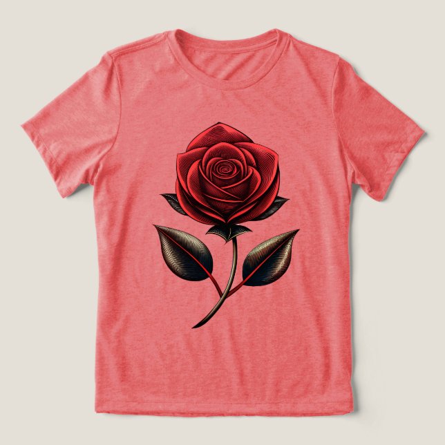 rote Rose Tri-Blend Shirt (Design Vorderseite)