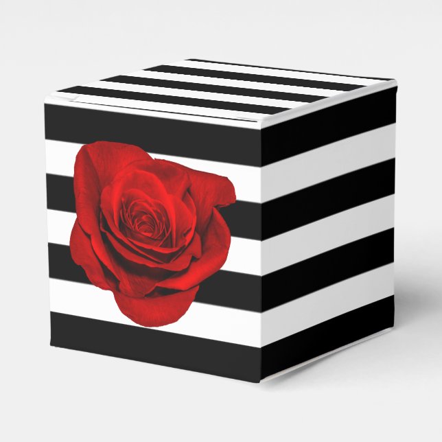 Rote Rose über Schwarz-weiße Stripe Wedding Party  Geschenkschachtel (Vorderseite)