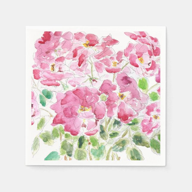 rote Rose und Aquarellnappenfarben Serviette (Vorderseite)