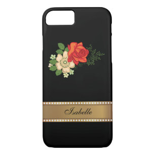 Rote Rose und Daisies - Personalisierter Name iPhone 8/7 Hülle