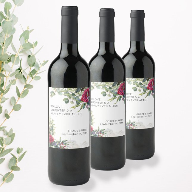 Rote Rose und Eukalyptus Wedding Toast Weinetikett (Wedding wine labels with toast, from my Red Rose and Eucalptus collection)