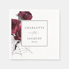 Rote Rose und Fledermäuse - Hochzeit weiß Serviette