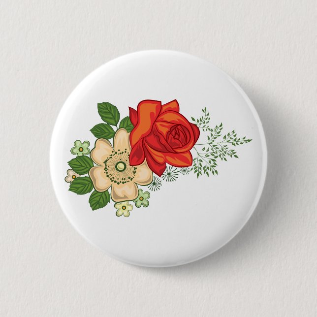 Rote Rose und Gänseblümchen Button (Vorderseite)