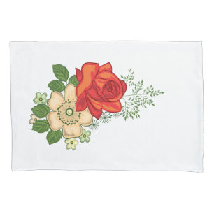 Rote Rose und Gänseblümchen Kissenbezug