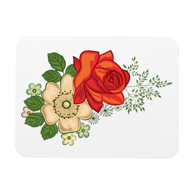 Rote Rose und Gänseblümchen Magnet (Horizontal)
