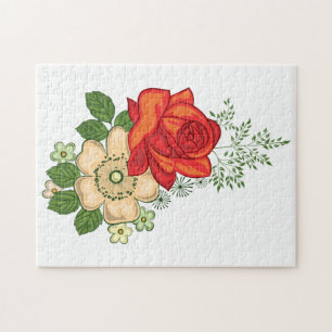 Rote Rose und Gänseblümchen Puzzle
