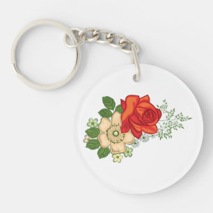 Rote Rose und Gänseblümchen Schlüsselanhänger