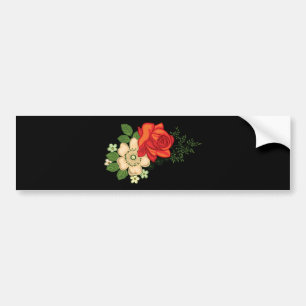 Rote Rose und Gänseblümchen Schwarzer Hintergrund Autoaufkleber