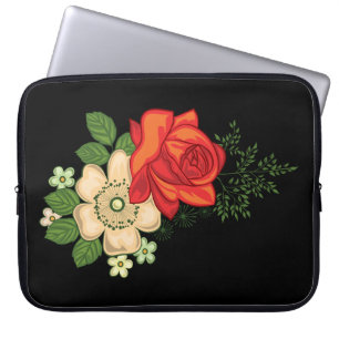 Rote Rose und Gänseblümchen vor schwarzem Hintergr Laptopschutzhülle
