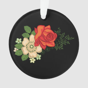 Rote Rose und Gänseblümchen vor schwarzem Hintergr Ornament