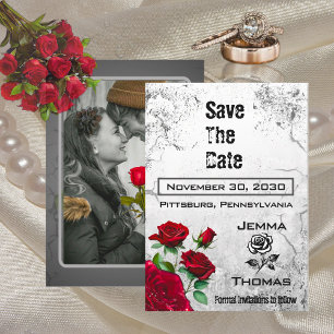 Rote Rose und getexturierte Hochzeiten speichern d Einladung