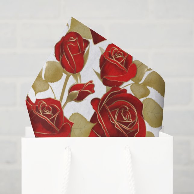 Rote Rose und Gold  Seidenpapier (Geschenktüte)