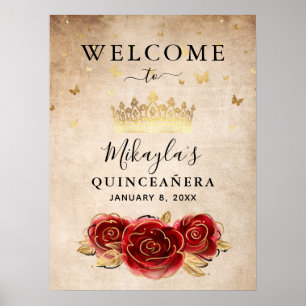 Rote Rose und goldene Krone Elegante Willkommenspa Poster