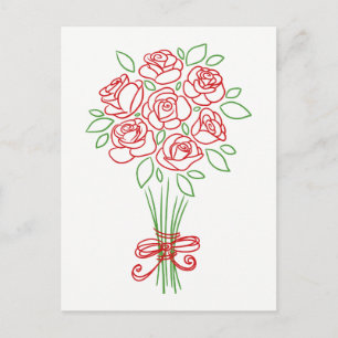 Rote Rose und grüne Blume - Liebe Hochzeit Postkarte