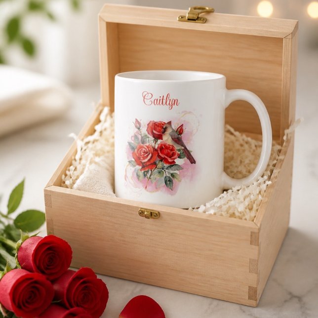 Rote Rose und Kardinal Personalisiert Kaffee Tasse (Von Creator hochgeladen)
