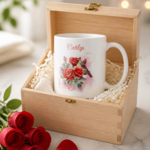 Rote Rose und Kardinal personalisierte Kaffeetasse