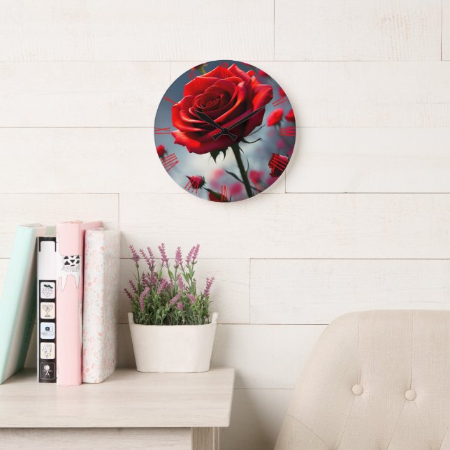Rote Rose und Knöpfe, Uhr (Lesesaal)