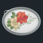 Rote Rose und Milchprodukte Ovale Gürtelschnalle<br><div class="desc">Schöner und farbenfroher Bouquet mit Blume,  rote Rose und weißen Gängen.</div>