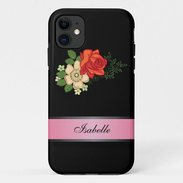 Rote Rose und Milchrosa 2 Personalisierter Name Case-Mate iPhone Hülle (Rückseite)