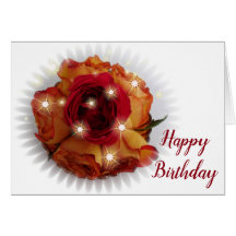 Rote Rose und orange und gelbe Rosen