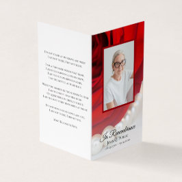 Rote Rose und Perlen Beerdigungsgebet Visitenkarten