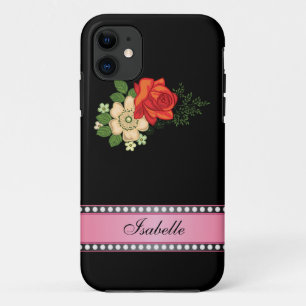 Rote Rose und personalisierter Name in Pink auf Gä Case-Mate iPhone Hülle