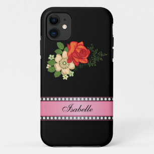 Rote Rose und personalisierter Name mit Gänseblümc iPhone 11 Hülle