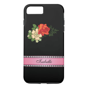 Rote Rose und personalisierter Name mit rosa Gänse Case-Mate iPhone Hülle