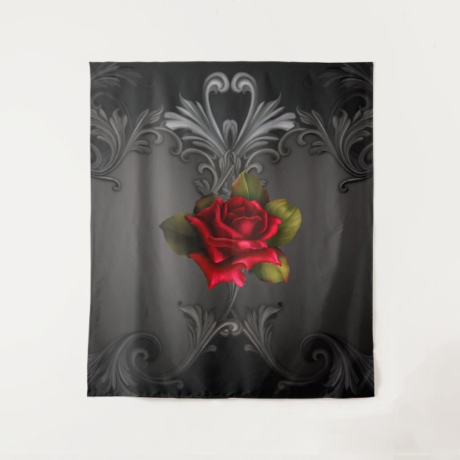 Rote Rose und schwarz-gotische Elegant Hintergrund Wandteppich (Vorderseite)
