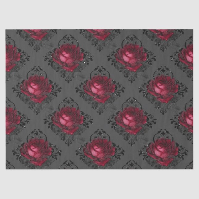 Rote Rose und Schwarzer Damast Seidenpapier (Vorderseite)