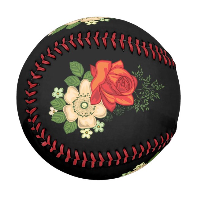 Rote Rose und schwarzer Hintergrund Baseball (Vorderseite Links)