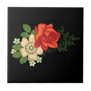 Rote Rose und schwarzer Hintergrund Fliese