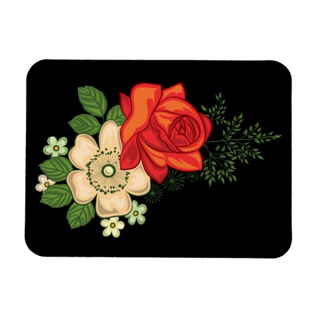 Rote Rose und schwarzer Hintergrund Magnet (Horizontal)