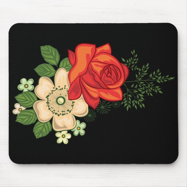 Rote Rose und schwarzer Hintergrund Mousepad (Vorne)