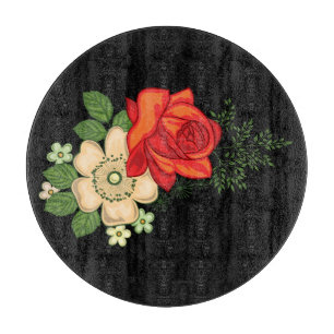 Rote Rose und schwarzer Hintergrund Schneidebrett