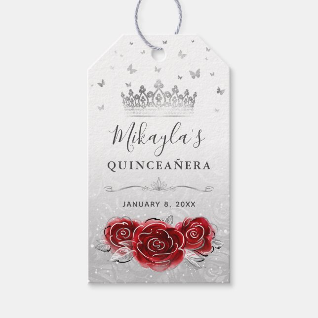 Rote Rose und Silver Crown Vielen Dank Geschenkanhänger (Vorderseite)