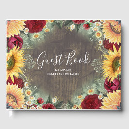 Rote Rose und Sonnenblumen Rustikale Hochzeit im H Gästebuch