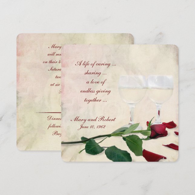 rote Rose und Wein Weinneuerung Einladung (Vorne/Hinten)