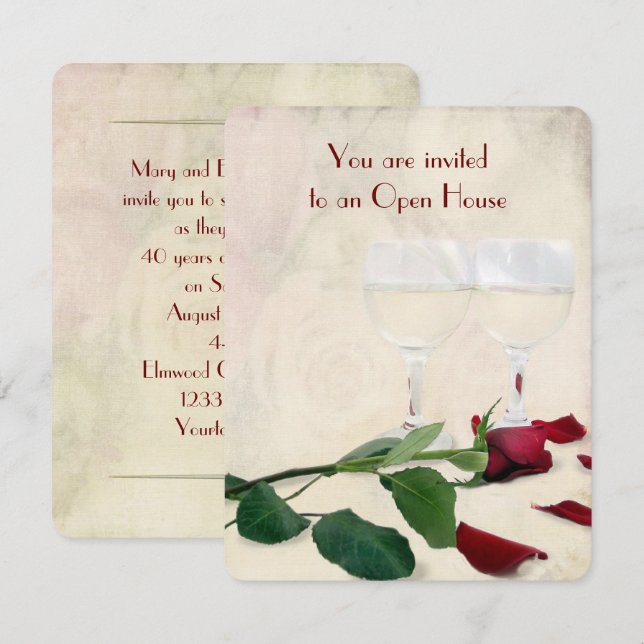 rote Rose und Weinjubiläum Einladung (Vorne/Hinten)