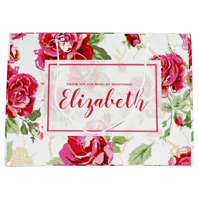 Rote Rose und weiße klassische Großgeschenktüte Große Geschenktüte (Vorderseite)