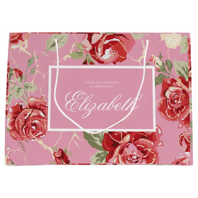 Rote Rose und weiße klassische Großgeschenktüte Große Geschenktüte (Vorderseite)