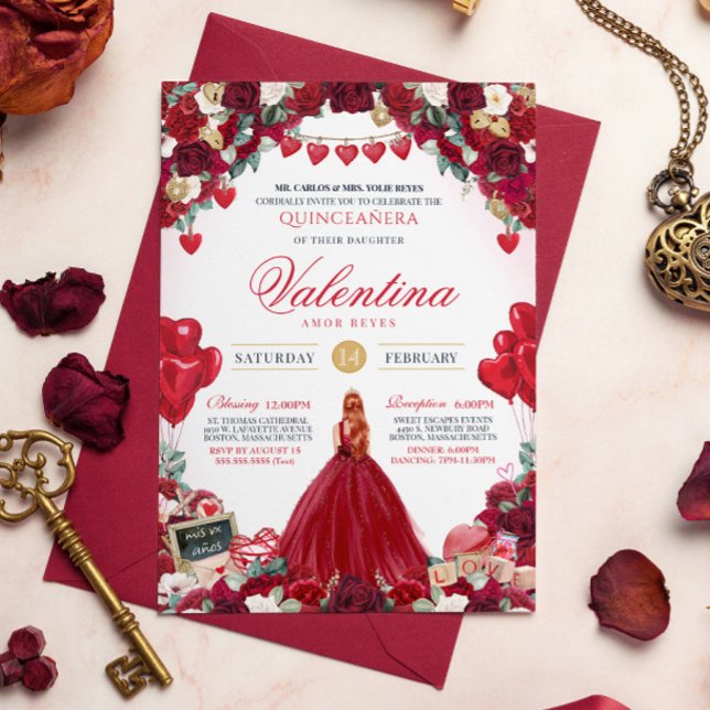 Rote Rose Valentines Geburtstagsparty Quinceanera Einladung (Von Creator hochgeladen)