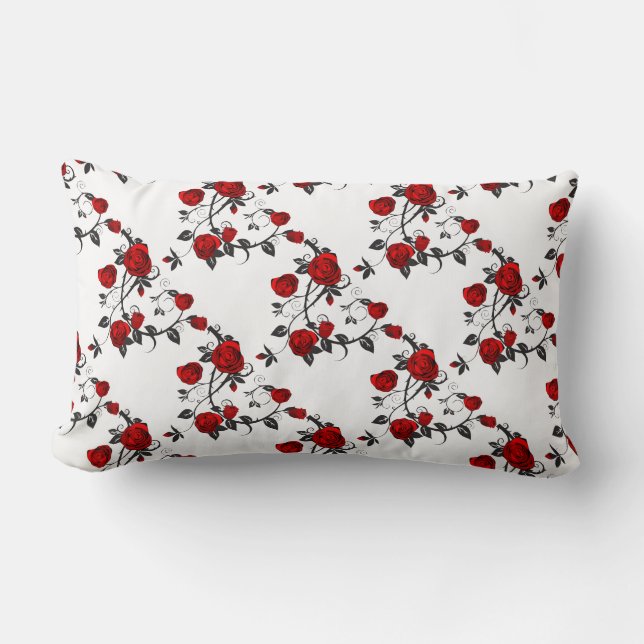Rote Rose Vine Print Lumbar Kissen (Vorderseite)