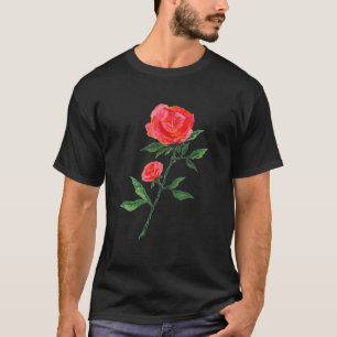 Rote Rose Wasserfarbe Schwarz T-Shirt