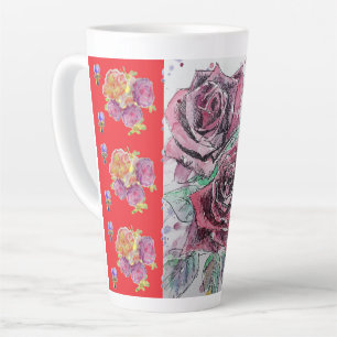 Rote Rose Wasserfarbe Viola Shabby Blume Latte Tas Milchtasse