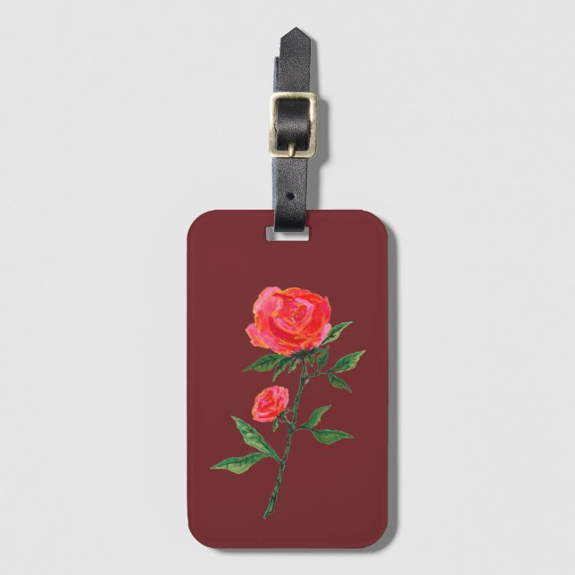 Rote Rose Wasserfarben - Gepäckmarke Gepäckanhänger (Vorderseite Vertikal)