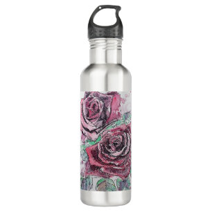 Rote Rose Wasserfarbene Blume Blumenbemalung Edelstahlflasche
