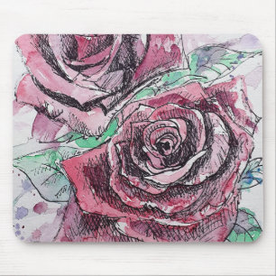 Rote Rose Wasserfarbene Blume Blumenbemalung Mousepad