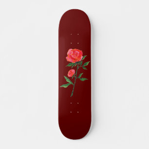 Rote Rose Wasserfarbenrotes Skateboard