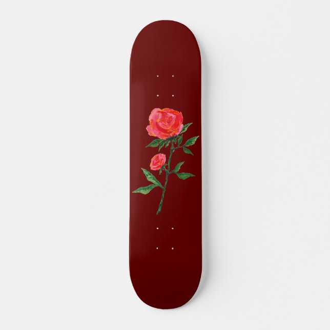 Rote Rose Wasserfarbenrotes Skateboard (Vorne)